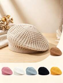 1 buah Topi Baret Rajut Tebal Gaya Vintage untuk Mahasiswa, Topi Hangat Berwarna Hitam Polos dengan Karet Elastis Lembut, Cocok untuk Remaja Putri di Kampus, Kencan, dan Jalan-jalan - Gaya 1 - View 5