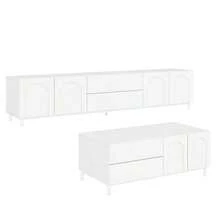 Living Room Set With TV Cabinet + Coffee Table, Furniture Set With Arched Doors, Body Made Of Particle Board + MDF, Furniture With Steel Tube Legs, Storage Combination For Living Room - White - View 7