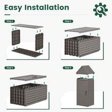 Vertical Waterproof Resin Outdoor Storage Cabinet Deck Box Shed With Removable Shelves, 12 Side Hooks & Lock Ring, Outdoor Storage Organizer For Garden Patio Pool Backyard, Grey - Grey - View 7