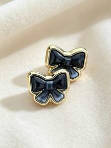 1 Pair Sweet Style Dopamine Resin Gold-Rimmed Bow Stud Earrings For Women, Daily Commute, Date, Versatile Earrings (Non-Metal Parts Are Handmade Drip Glue Gradient Craft, Each Earring Has Slight Differences In Color Depth And Pattern, Cannot Be Perfectly Identical, Which Is Normal) - Yellow Gold - View 10