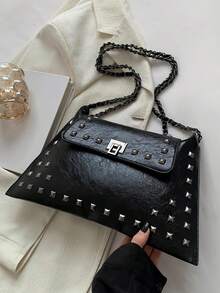 Fashionable And Elegant Street Holiday Solid Color Chain Retro Multifunctional Shoulder Bag Envelope Handbag, Y2k Bag, Gothic Punk Women's Bag - Black - View 1