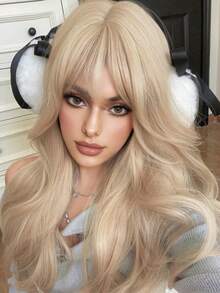 alicegarden 24-Inch Long Synthetic Wig Featuring A Natural Wavy Style In A A Stunning Gold. Designed With Bangs , This False Hairpiece Is Perfect For Ms Daily Party Cosplay Use, Offering A Natural And Natural Durable Wig Gift For Ladies. (No Accessories), Halloween - Gold - View 5