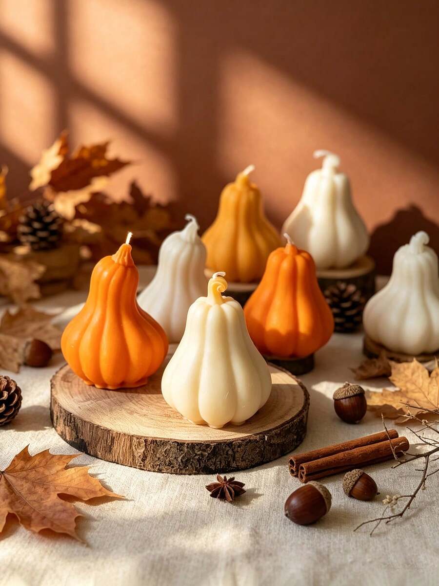 1 Set Pumpkin Candle Mold, 3D Autumn Silicone Mold, Halloween Thanksgiving Decoration Mold, Suitable For Resin Candle Soap Wax, Autumn Pumpkin Silicone Fondant Chocolate Cake Decoration Mold DIY Handmade Craft