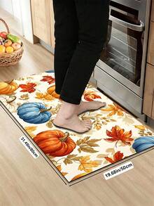 1/2 piezas Alfombra de cocina con calabazas multicolor para Acción de Gracias, alfombra y tapete de cocina de otoño, antideslizante, lavable y absorbente, accesorios de decoración de cocina, ¡la mejor decoración para Acción de Gracias! - Multicolor - Ver 13