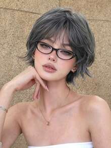 8in Brown Mixed Color Short Shag Bob Wigs European Style For Women For Women's Daily Wear Also Suitable For Parties, Music Festivals, It's The Perfect Gift For Halloween And Christmas. Perfectly Showcases Party Fashion - Multicolor - View 12