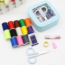 All-In-One Square Sewing Kit Portable Clear Transparent Lid Storage Box Pink & Blue 2 Colors Complete Sewing Supplies With Thread Spools Scissors Tape Measure Needles Thimble For Home Travel Emergency Clothes Repair Embroidery DIY Handcraft - Square Needle and Thread Set - View 5