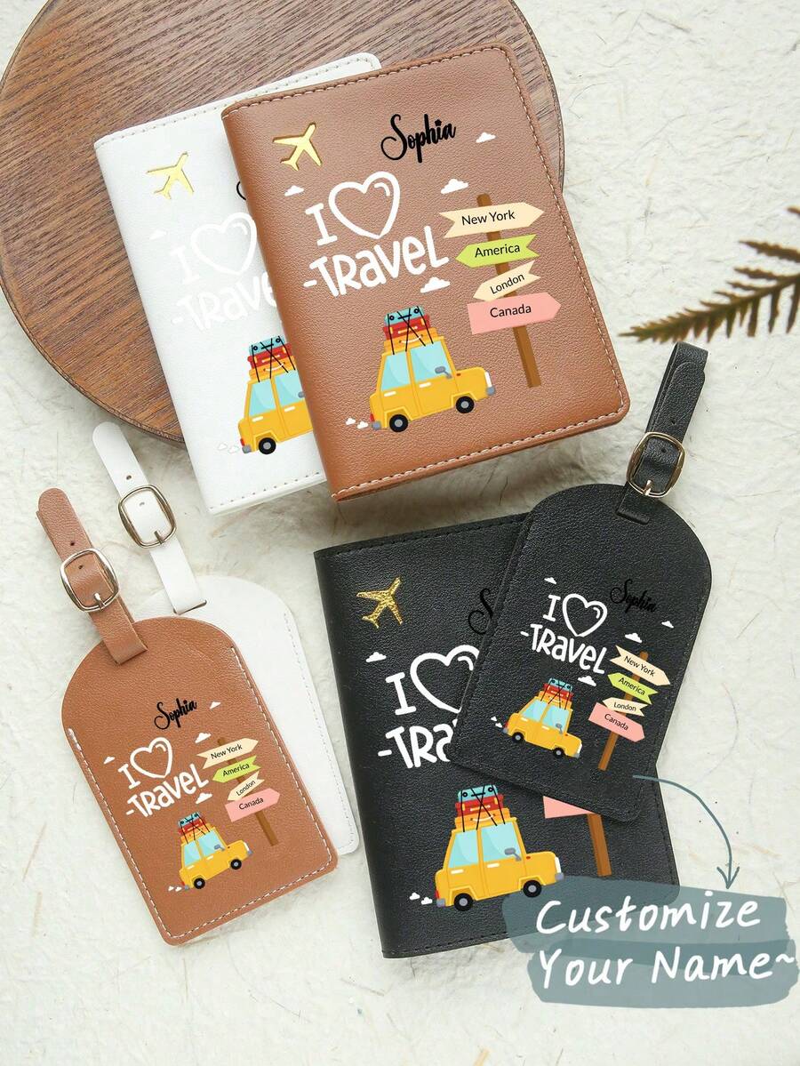 Sampul Paspor Buatan Khusus, Tempat Paspor dan Label Koper dengan Nama Kustom, Sampul Paspor Kulit yang Dipersonalisasi, Aksesoris Perjalanan - MultiWarna - View 1