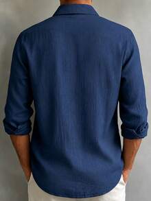 Autumn Casual Fashion Men's Plus Size Loose Long Sleeve Button-Up Shirt - Navy Blue - View 2
