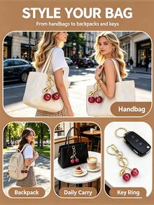 1pc Glitter Resin Cherry Bag Charm, Sweet Fruit Keychain With Lobster Clasp, Fashion Handbag Pendant Key Ring Accessory, Gift For Women And Girls - Cherry - View 2