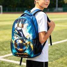 Mochila Estudiantil con Patrón de Fútbol Bolsa Deportiva para Viajes al Aire Libre - mochila con estampado de fútbol - Ver 4