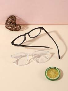 2 PCS Boys Girls 6-10Y Classic Casual Square Glasses Frame Solid Color PC Frame Clear Lens Lightweight Snug Fit For Daily Study With Glasses Box - Multicolor - View 6