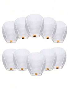 5pcs/Set White Oval Floating Wish Lanterns, Multi-Piece Holiday Decoration Handmade Thick Paper Sky Lanterns, Kongming Lanterns - Random Style - View 9
