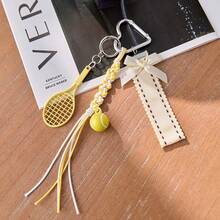 Y2K Tennis Racket Bag Charm, Handmade Braided Rope Keychain, Cute Ribbon Pendant, Aesthetic Phone Strap Accessory For Handbag Backpack - Multicolor - View 7