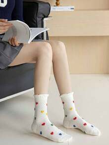 Polka Dot Socks Women White Versatile School Style - Beige - View 2