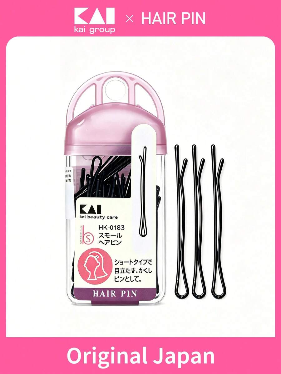 KAI 1 Box Black Hair Clips, 4.3cm Small Steel Hair Clips, Strong Hold, High Elasticity, Round Head, Non-Slip Hair Accessories, Suitable For Women And Girls - Black - View 1