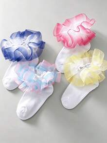 1 Pair Baby Girl Princesscore Ruched Hem Pleated Lace Trim Cotton Soft Cute Casual Socks For Back To School Daily - Multicolor - View 6