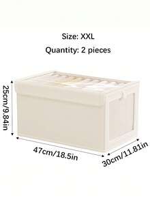 1pc Oxford Cloth Transparent Window Clothes Storage Box With Lid, Portable Fabric Storage Box, Moisture-Proof Underwear Storage Box, Foldable Wardrobe Storage Bin, Suitable For Clothes, Pants, Socks, Underwear - Beige - View 10