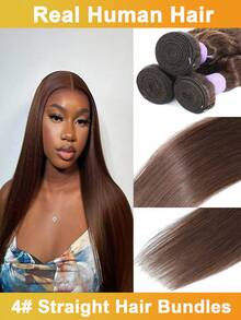 Hair Bundles #4 Chocolate Brown Straight Brazilian Straight Human Hair Bundles Unprocessed Virgin Hair Bundles Human Hair Extensions - S4 - View 1