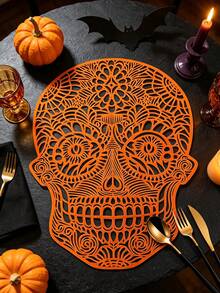 1/4/6 piezas Manteles individuales de PVC con calavera de Halloween y lámina dorada, decoración de hotel y restaurante, resistentes al calor y antideslizantes, manteles de estilo occidental para bodas, fiestas, Halloween, festival de cosecha de otoño, celebraciones festivas, picnics, camping, banquetes de cumpleaños, decoración de mesa de comedor - Multicolor - Ver 4