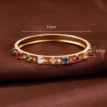 1pc Minimalist Geometric Square & Oval Combination Design Cubic Zirconia Inlaid Women's Bracelet - Multicolor - View 8