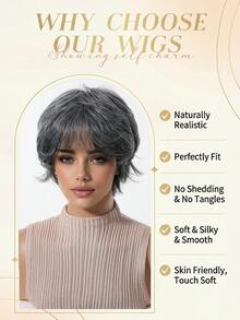 8in Brown Mixed Color Short Shag Bob Wigs European Style For Women For Women's Daily Wear Also Suitable For Parties, Music Festivals, It's The Perfect Gift For Halloween And Christmas. Perfectly Showcases Party Fashion - Multicolor - View 2