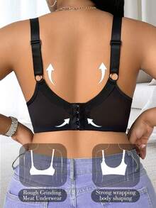 1pc Plus Size Lace Patchwork Wireless Seamless Bra, Suitable For Daily Wear In Various Occasions - Black - View 2