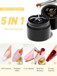 Mtssii 1件 8ml 5合1凝膠指甲油強化凝膠 免擦頂層膠，美甲延長用 UV LED 浸泡卸除功能 3D 蜘蛛效果指甲凝膠亮漆，貼片美甲裝飾 - 無色 - 查看 2