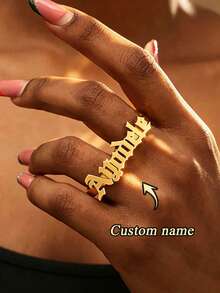 1pc Customized Personalized Double Finger Name Ring, Stainless Steel English Letter Couple Open Ring, Perfect Gift For Friends, Family, Relatives, Lovers, And Christmas - Multicolor - View 1
