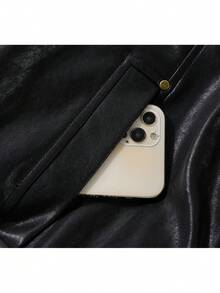 Black Retro Sweet Cool Style Leather Jacket Zip-Up Coat For Vacation, College, Daily Wear, Autumn/Winter - Black - View 5