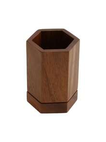 Walnut Rotating Pen Holder And Cup - 360° Rotating Base, Walnut Desktop Organizer, Polished Finish, Dual-Purpose Pencil And Makeup Brush Storage, Suitable For Office, School, Home, Minimalist Vintage Desktop Accessory - Multicolor - View 6