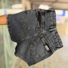 [100% Cotton] Women's Denim Shorts, Youth Natural Denim Shorts, Women's Festa Junina - 灰色石墨 - 查看 2