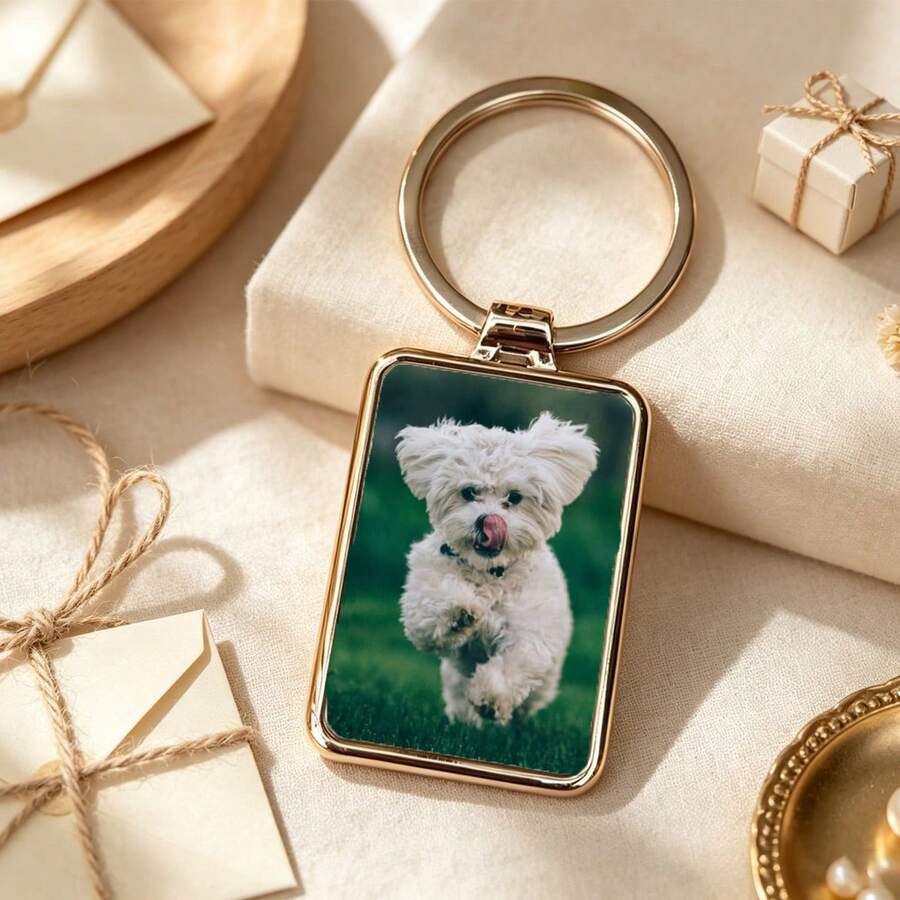 Personalized Square Metal Keychain Custom Photo Insert Keyring Anniversary Birthday Gift For Her Him Couple Best Friend Pet Memorial - Multicolor - View 1