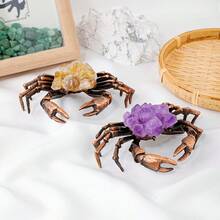 天然水晶簇螃蟹雕刻拋光石螃蟹附石英晶簇礦物標本海洋生物動物收藏展示品 - 彩色 - 查看 5