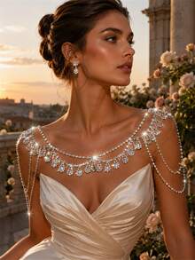 1PC Shiny Elegant Rhinestone Shoulder Chain, Bridal Wedding Banquet Party Glamorous Body Chain, Women's Fashion Jewelry Accessory - Silver - View 1
