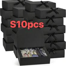 10pcs Black Gift Boxes With Lids, Groomsman Proposal Boxes, Luxury Black Gift Boxes With Ribbon For Wedding, Birthday, Party, Christmas, Bridesmaid, Graduation, Valentine's Day - Black - View 11