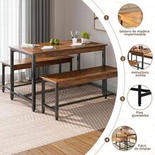 Comedor 4 Personas con 2 Sillas, Hierro y Madera, Retro| Comedor de 2 Sillas para 4 Personas.Diseno Minimalista en Hierro y Madera.Facil Montaje.Ideal para el Hogar o Cocina. - Negro - Ver 4