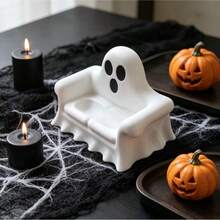 1 Peça Bandeja de Armazenamento em Formato de Sofá de Fantasma de Halloween, Design Criativo e Fofo de Rosto de Fantasma, Textura Branca Fosca, Pode Armazenar Anéis, Brincos, Elásticos de Cabelo e Outros Pequenos Acessórios, Decoração de Mesa com Atmosfera de Halloween, Decoração Macia Criativa para Penteadeira e Escrivaninha - Multicolorido - Visão 2