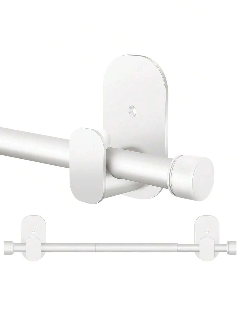 Curtain Rods No Drilling 32 To 58 Inch, 5/8 Inch No Drill Curtain Rods With Adhesive Brackets, Renter Friendly Adjustable Small Drapery Rod, White - Star - View 1