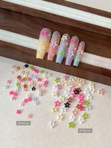 Colorful Hollow Five-Pointed Star Nail Art Decor, Versatile 3D Star Resin Rhinestone Nail DIY - Multicolor - View 10
