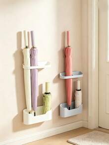 1pc Self-Adhesive Wall-Mounted Umbrella Holder With Removable Drip Tray, Hollow Drainage Design Prevents Water Stains, Space-Saving Entryway Hallway Apartment Home Organization Wall Storage Rack Stand - Multicolor - View 4