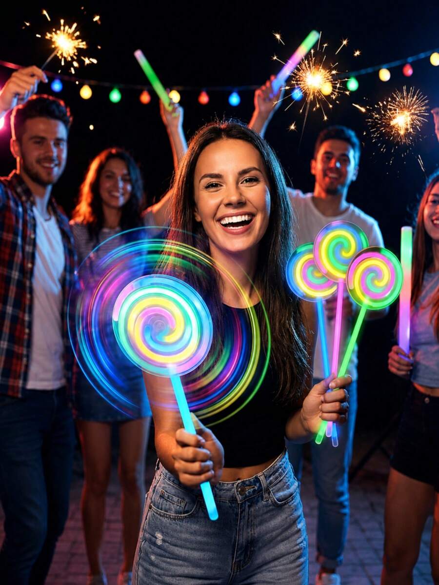 2/4pcs Luminous Lollipop Light Sticks, Luminous Party Props For Birthday Parties, Stage Performances, And Festive Atmosphere Creation,New Year, Christmas, Halloween Gifts ,Can Be Handheld As Decorations.