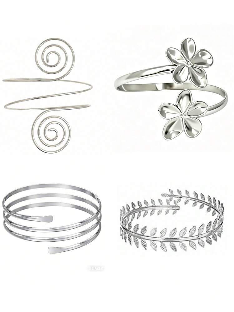 4pcs European And American Style Personalized Exaggerated Butterfly-Shaped Asymmetrical High-End Minimalist Bracelet Arm Cuff Niche Cool Style Jewelry Suitable For Women's Daily Wear Or Party - GM003-1 - View 5
