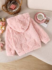 Young Girls Autumn/Winter Fashion Sweet Plush Jacket, Pink Hooded Long Sleeve Zipper Coat, Warm And Comfortable French Style Versatile Wear - Pink - View 4