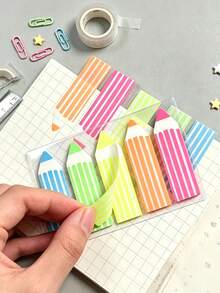 Multi-Color Pencil Shaped Self-Adhesive Sticky Notes, Suitable For Daily Planning, Organizing, Home And Office Decoration, Highly Attractive Desktop Decor, Convenient For Reminders, Recording And Schedule Planning - A - View 2