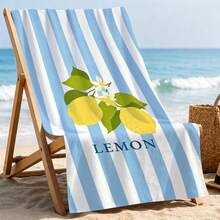 1pc Blue & White Striped Lemon Microfiber Beach Towel, Soft Absorbent Lightweight Towel, Suitable For Adults And Teens, Perfect For Beach, Travel And Swimming Beach Blanket - Multicolor - View 7