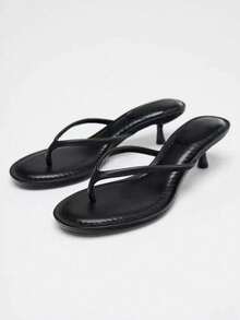 New Summer Women Shoes Brown Suede Mid Heel Sandals,Kitten Heels,Flip Flops - Black - View 8