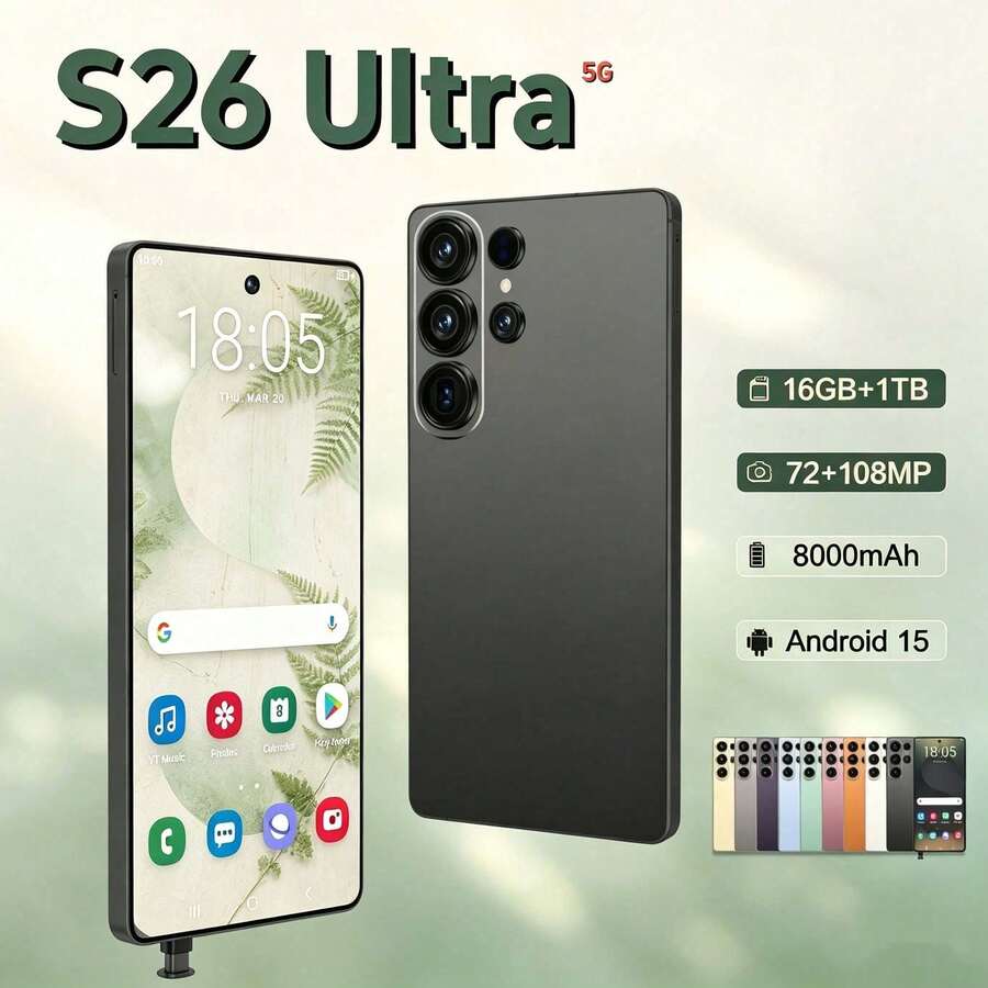 All-Rounder S26 ULTRA 5G Handy mit integriertem KI-Stift, 16GB+1TB reichlich Speicherplatz, leistungsstarker 8000mAh langanhaltend Akku, perfekt für Studenten und Senioren für den täglichen Gebrauch - Schwarz - Übersicht 1