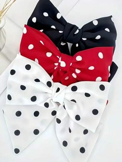 1-3pcs Handmade Polka Dot Bow Spring Clip Top Clip Ponytail Clip Back Of Head Hair Bun Clip Women's Hair Accessories Polka Dot Polyester Fiber