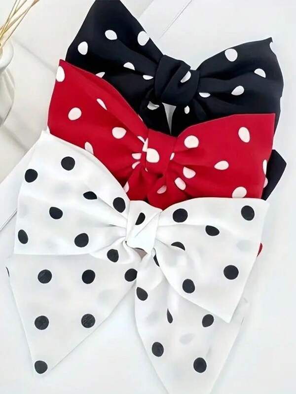 1-3pcs Handmade Polka Dot Bow Spring Clip Top Clip Ponytail Clip Back Of Head Hair Bun Clip Women's Hair Accessories Polka Dot Polyester Fiber
