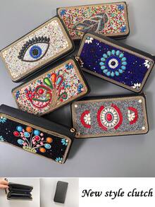 Best-Selling Bohemian Style Card Holder With Money Tree, Eye, Peacock, Leaf Patterns, Large Capacity Multi-Function Card Storage Bag, Creative Gift Choice For Best Friends And Yourself - Multicolor - View 2
